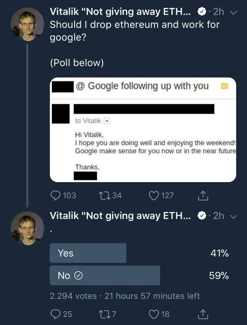 Google intentó contratar a Vitalik Buterin para proyecto secreto de criptografía 34 Google intenta contratar a Vitalik Buterin 1