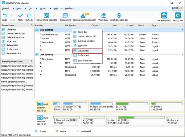 easeus partition master rebuild mbr windows 10