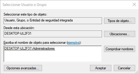 seleccionar usuario o grupo