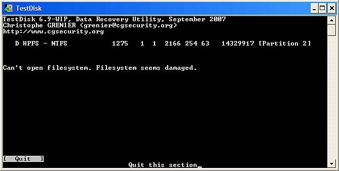testdisk ntfs system with file damageGRENIER