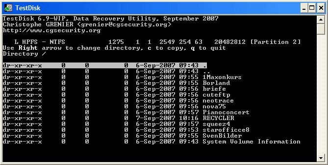 testdisk second duplicate partition with existing file structure DR XR XR X