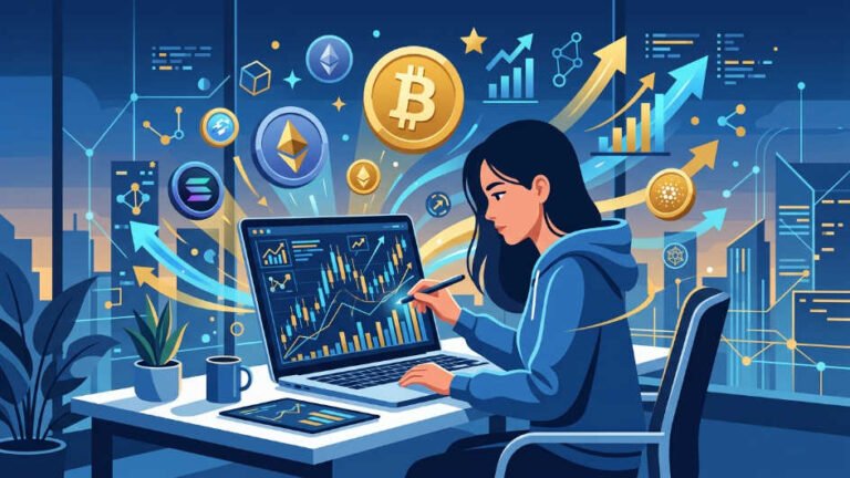 Persona analizando gráficos para ganar dinero con criptomonedas