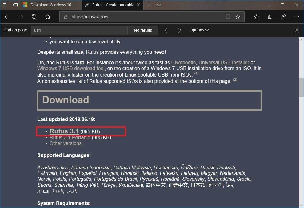 rufus download webpage