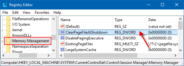 4 maneras de acelerar el apagado en Windows 10 39 clear page file at shutdown