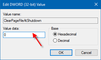 4 maneras de acelerar el apagado en Windows 10 40 disable clear page file at shutdown