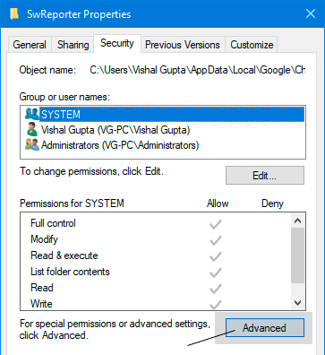 Qué es y cómo deshabilitar Software Reporter Tool en Google Chrome 37 Change Permissions Software Reporter Tool Folder