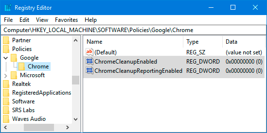 Qué es y cómo deshabilitar Software Reporter Tool en Google Chrome 41 Disable Chrome Cleanup Registry Editor