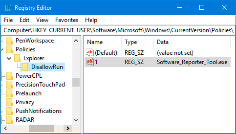Qué es y cómo deshabilitar Software Reporter Tool en Google Chrome 42 Disallow Software Reporter Tool Registry Editor