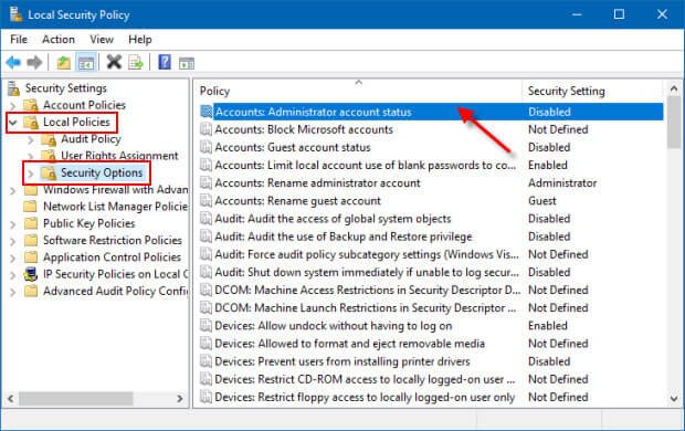 habilitar la cuenta de administrador integrada en Windows 10