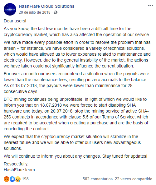 Hashflare suspende el servicio de minería en la nube de Bitcoin 34 hash
