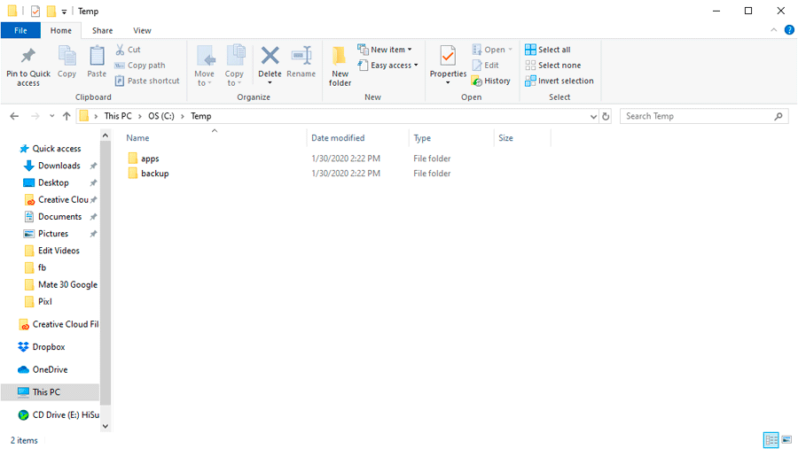 temp folder locations
