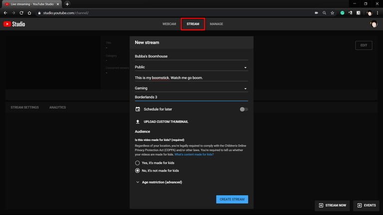 Cómo emitir en directo en YouTube con OBS 36 paso 4 stream