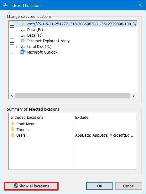 Cómo mejorar el rendimiento de Windows 10 en tu PC o laptop 66 indexing setttings show all locations