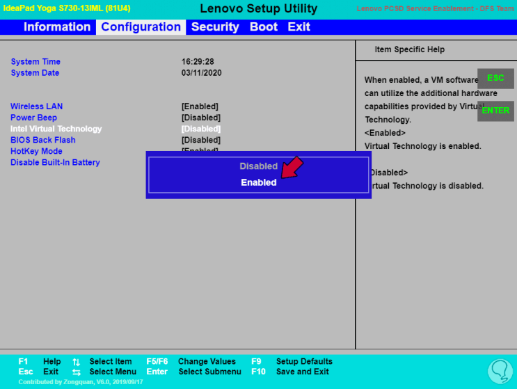 Cómo habilitar la virtualización de hardware en Windows 10 39 intel virtual tech lenovo 1