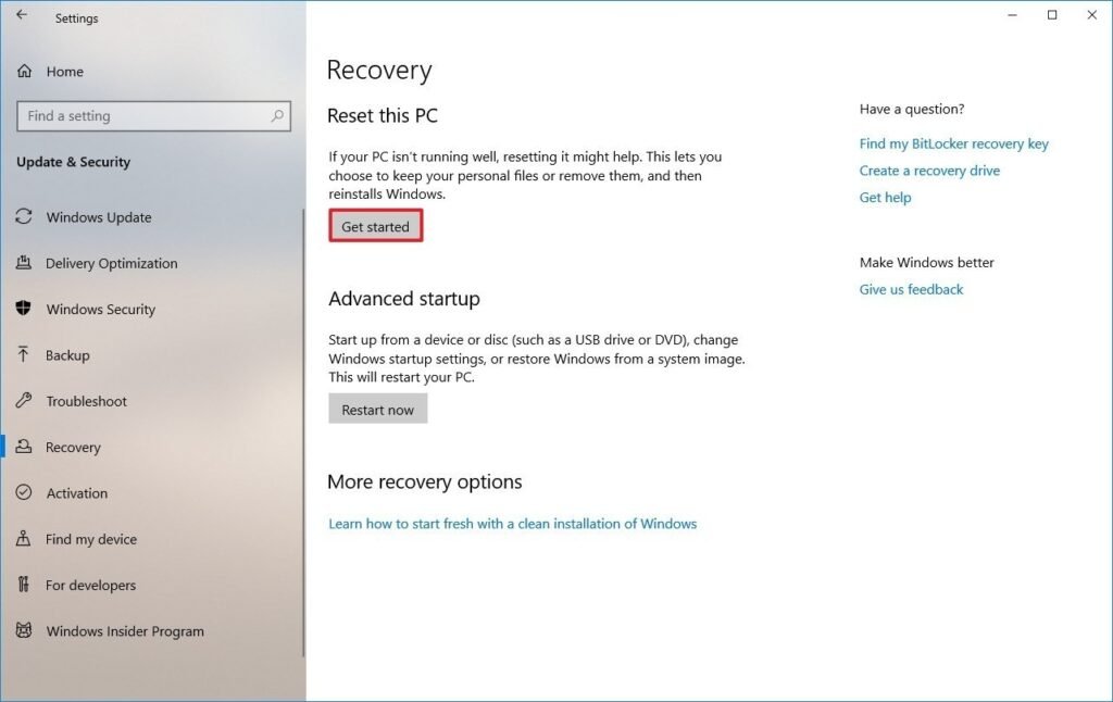 Cómo mejorar el rendimiento de Windows 10 en tu PC o laptop 78 windows 10 recovery settings
