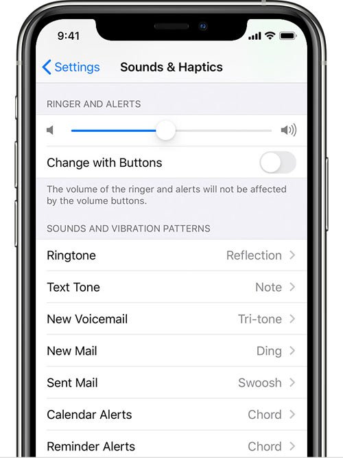 iphone 11 settings sounds haptics ringers