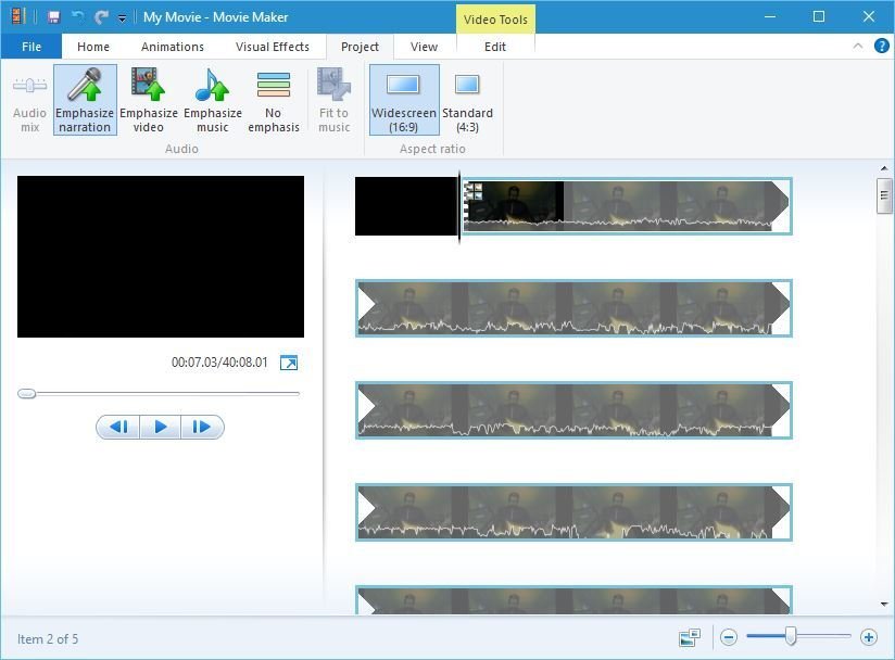 windows movie maker emphasize