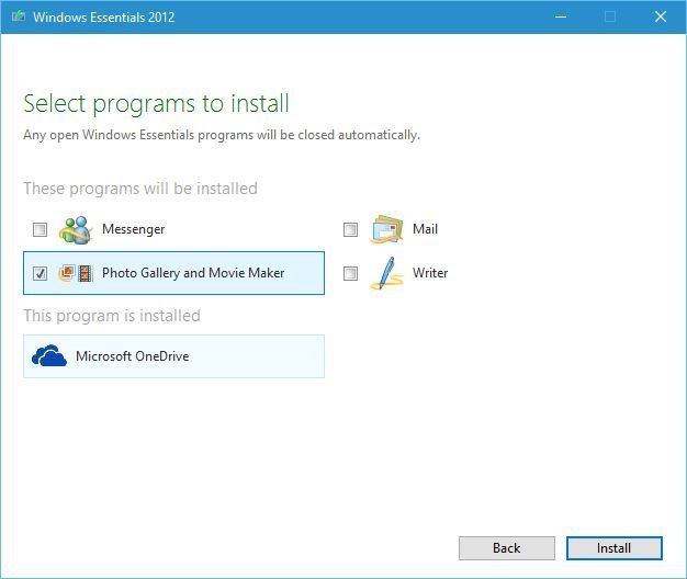 windows movie maker gallery select