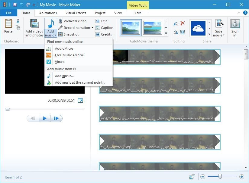 windows movie maker music