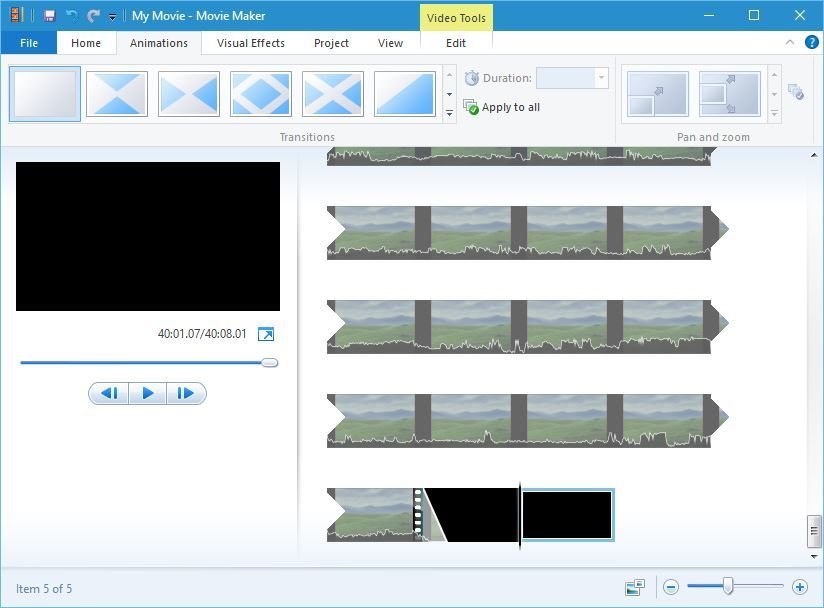 windows movie maker transitions