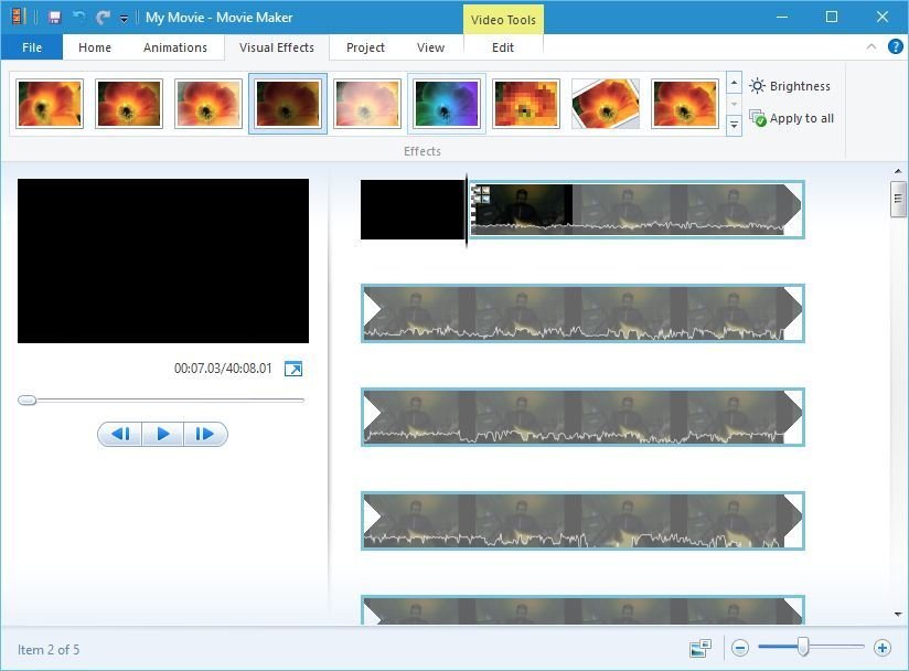 windows movie maker visual effects