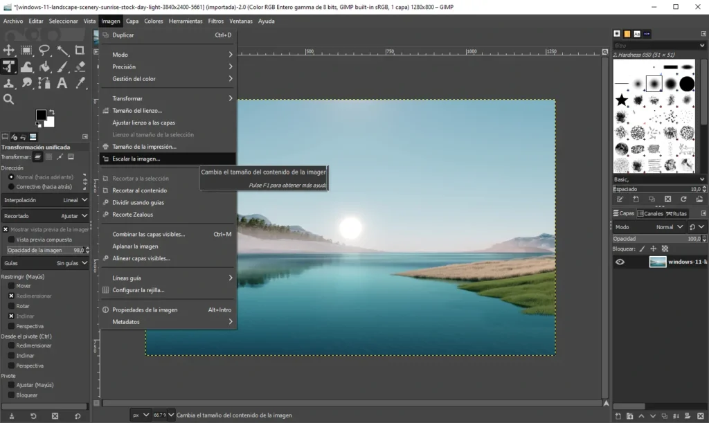 Cómo cambiar el tamaño de una imagen en GIMP