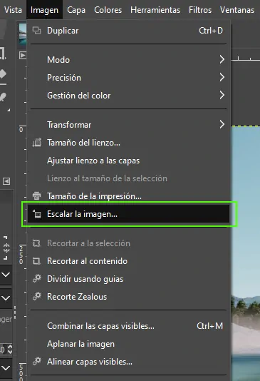 como cambiar tamaño de una imagen en gimp