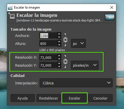 como cambiar tamaño de una imagen en gimp