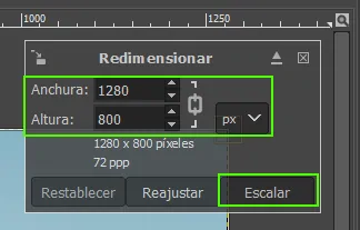 como cambiar tamaño de una imagen en gimp