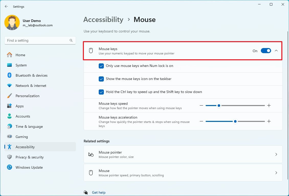 Cómo mover el mouse con el teclado en Windows 11