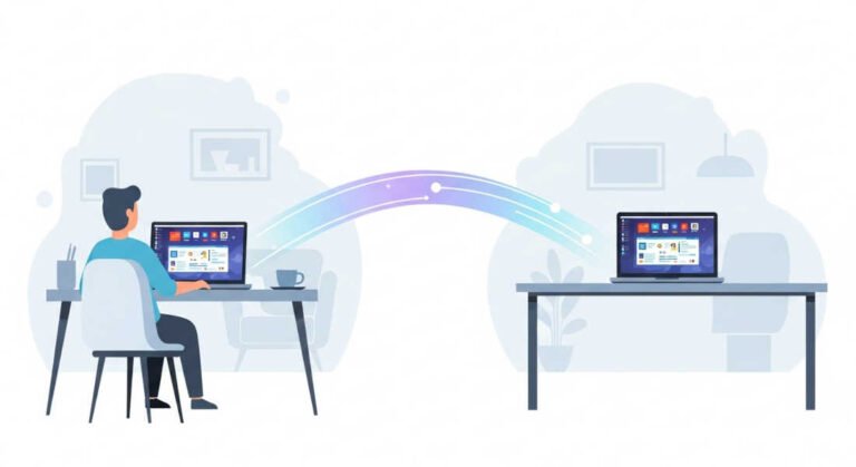 Mejores programas de acceso remoto gratuitos: Persona controlando de forma remota una computadora de oficina desde su hogar mediante un programa de acceso remoto gratuito