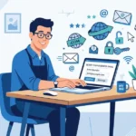 Persona configurando su correo corporativo gratis en laptop