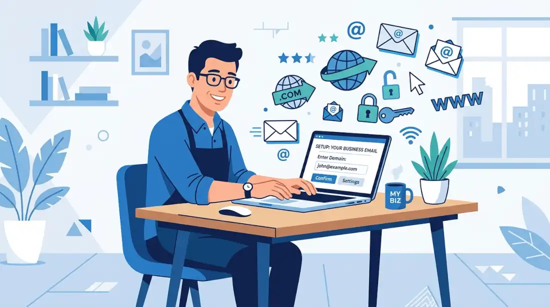 Persona configurando su correo corporativo gratis en laptop