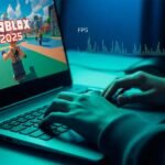 teen playing Roblox 2025 on a laptop económica en escritorio minimalista