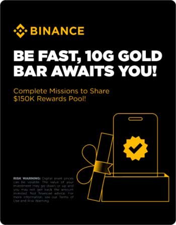 Promoción Binance: barras de oro y pool de $150K