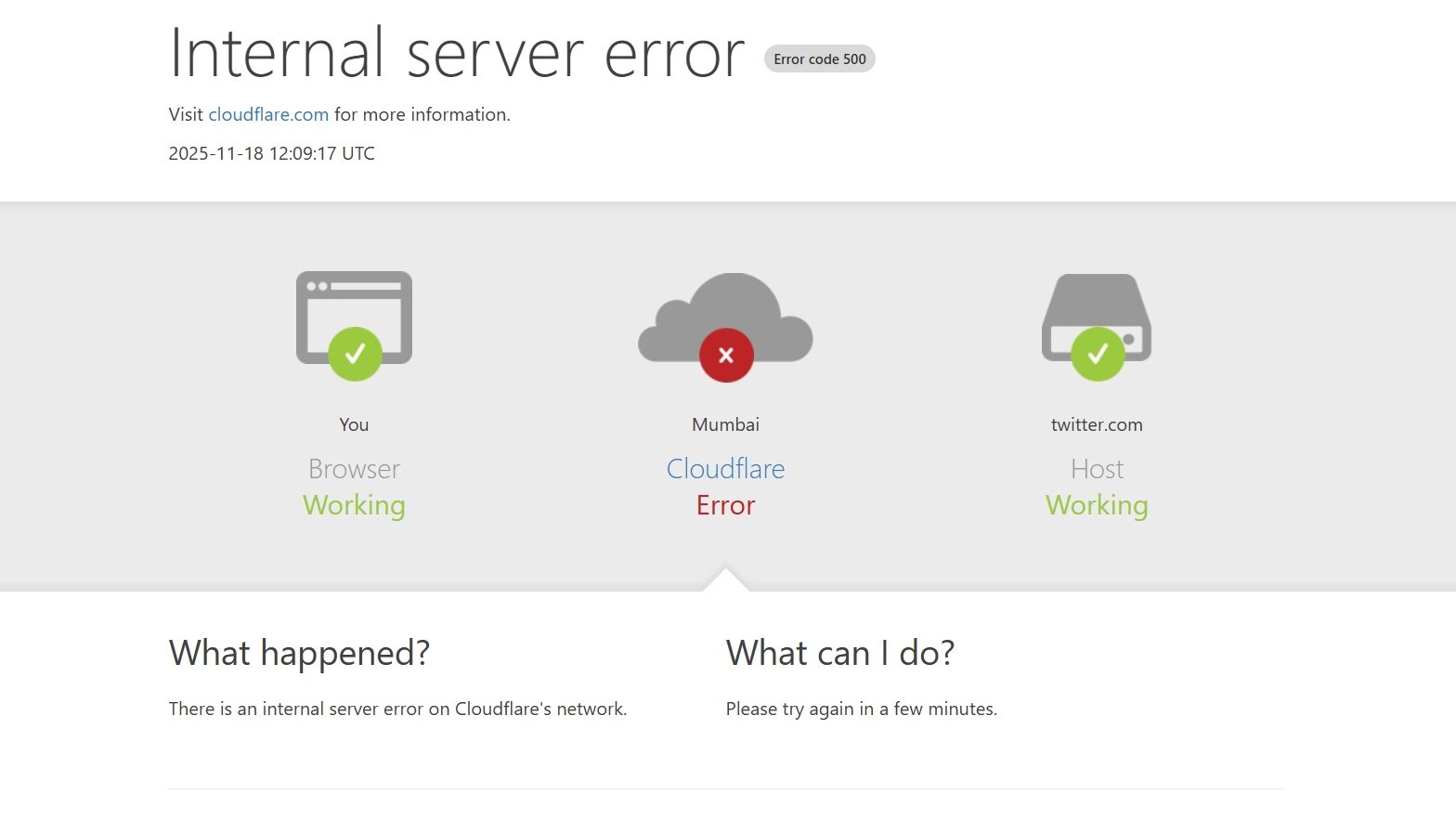 Caída global de Cloudflare afecta a X, OpenAI y múltiples servicios en línea 33 Cloudflare internal server error code 500 1