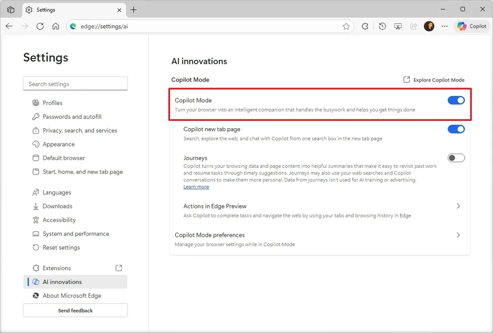 Cómo habilitar Copilot Mode en Microsoft Edge 34 Cómo habilitar Copilot Mode en Microsoft Edge