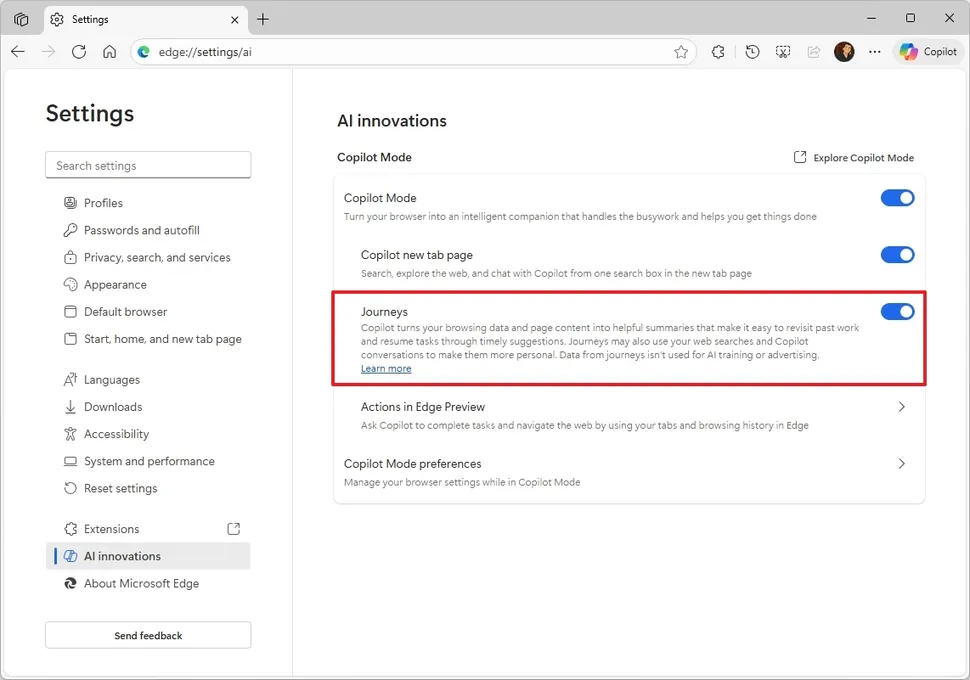 Cómo habilitar Copilot Mode en Microsoft Edge 38 copilot5