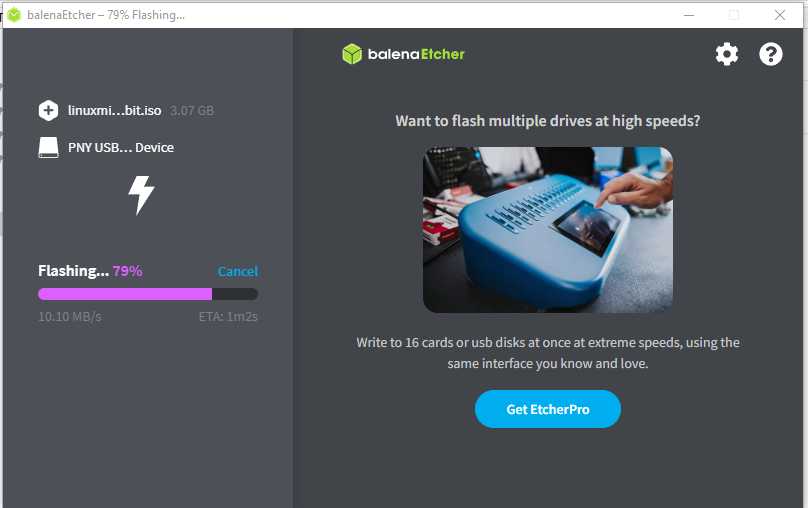 balena etcher running