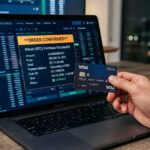 Comprar Bitcoin con tarjeta: persona comprando Bitcoin con tarjeta de crédito en un exchange de criptomonedas en 2026
