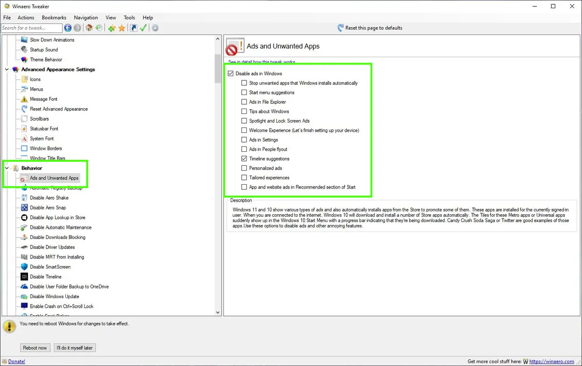 Cómo personalizar Windows 10 y 11 con Winaero Tweaker