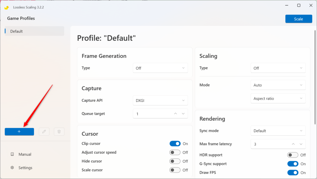 click the plus button to add a profile