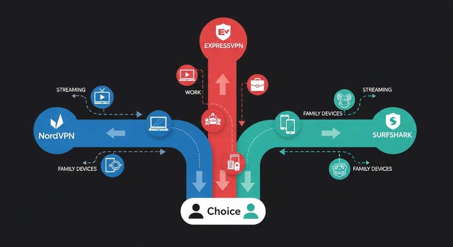 NordVPN vs ExpressVPN vs Surfshark: ¿Cuál es Mejor en 2026? 35 NordVPN vs ExpressVPN vs Surfshark: ¿Cuál VPN Elegir Según tu Caso de Uso?