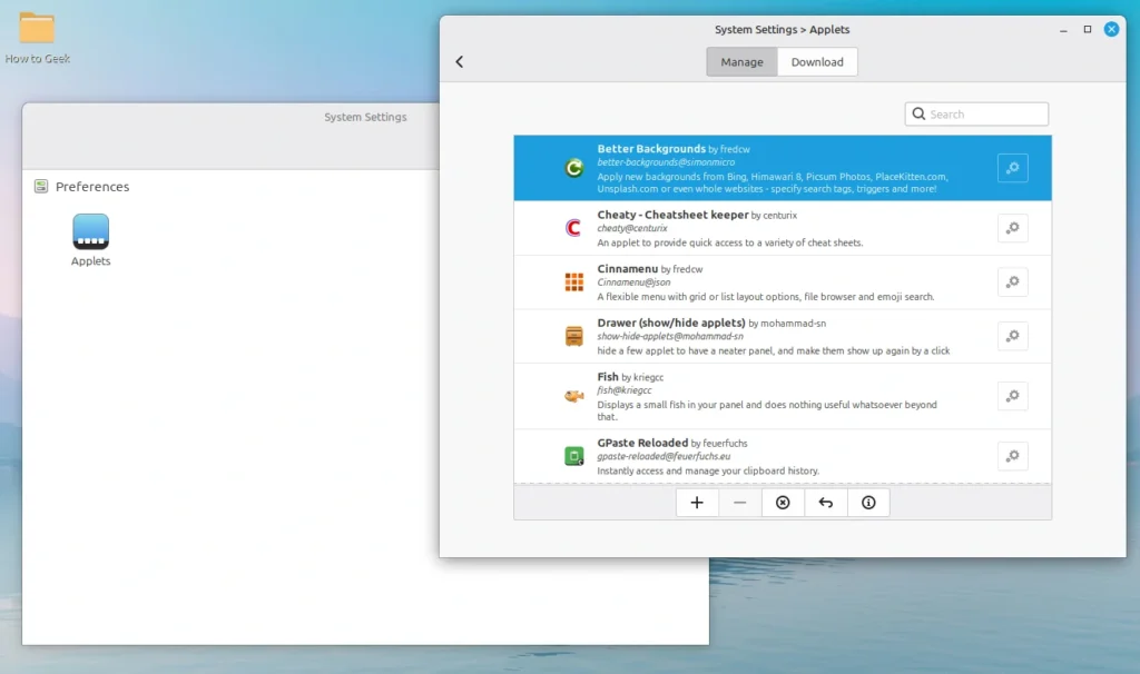 linux mint applets setting