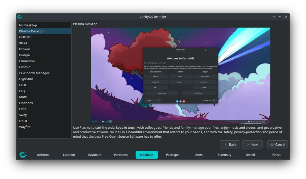 screenshot of selecting the desktop in the cachyos installer