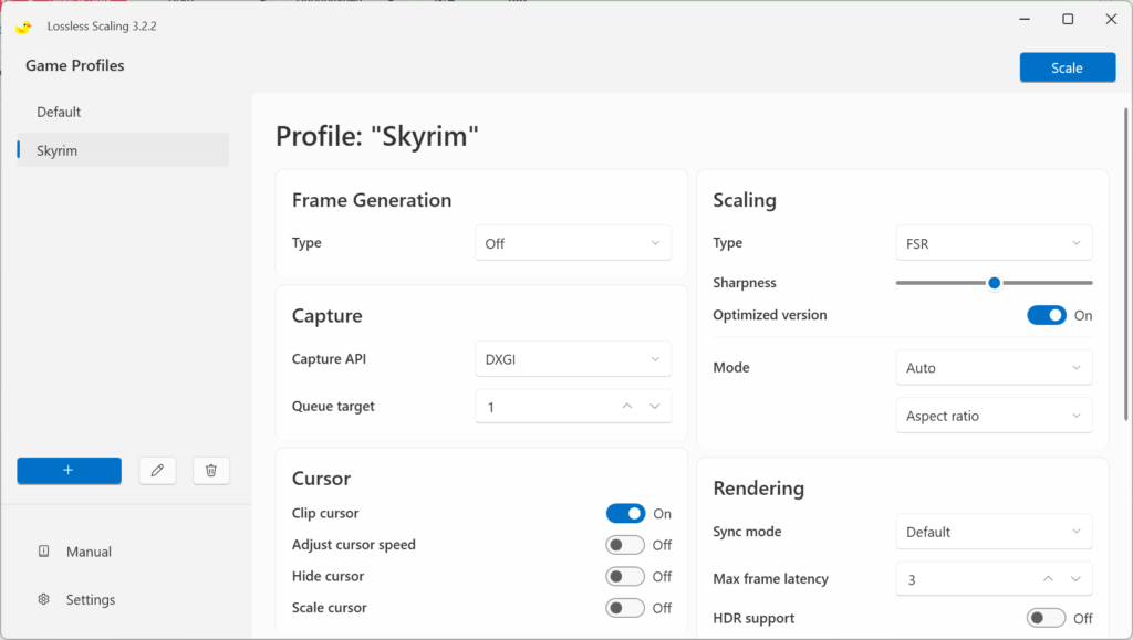 the skyrim profile settings