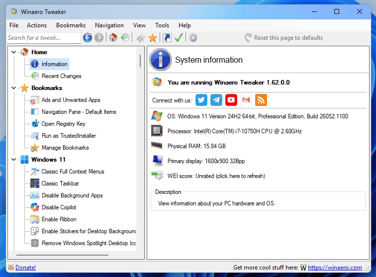 Winaero Tweaker 1.62