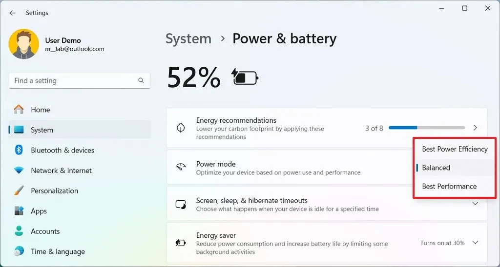 change power modes windows 11