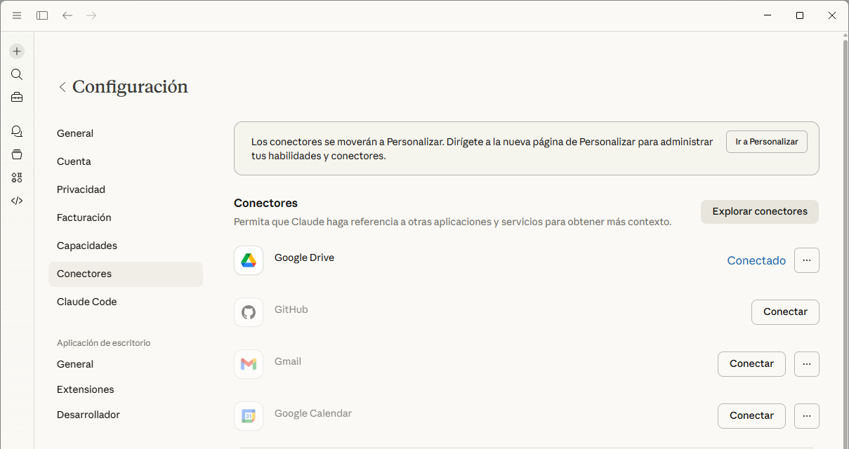 claude conectores configuracion agregar