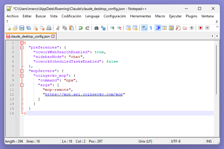 Cómo conectar el servidor MCP de CoinGecko a Claude AI
